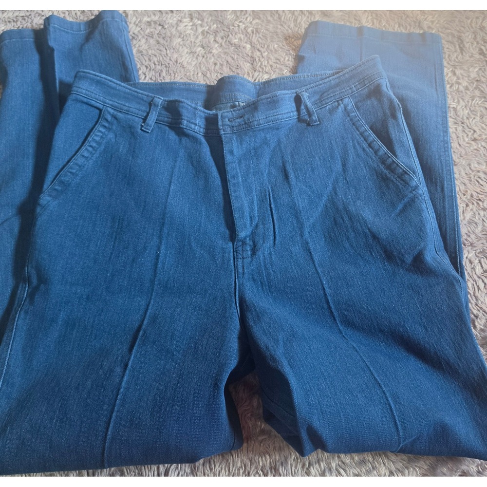 Vintage Style Blue Denim Trouser Jeans Straight Leg Creased Pockets Size 35x26